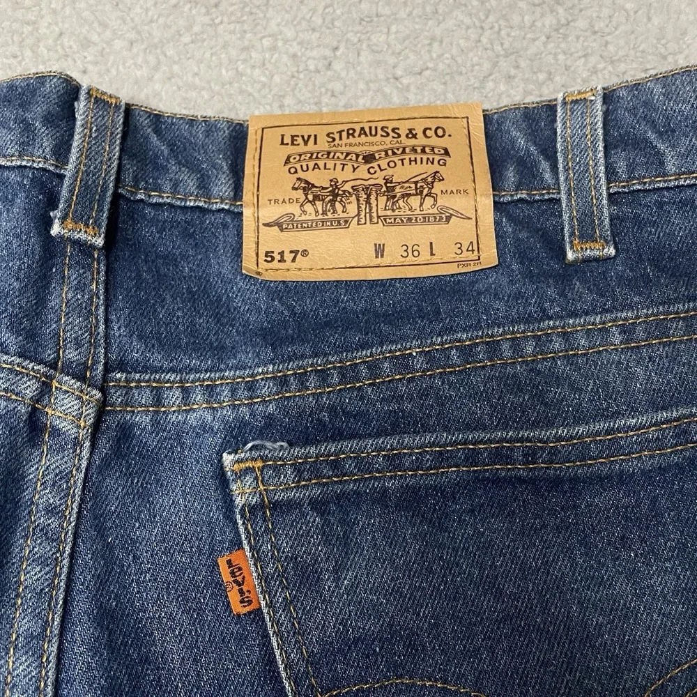Vintage 90s Levis Jeans Mens 36x34 Blue Denim 517 Boot Cut Orange Tab Made M USA